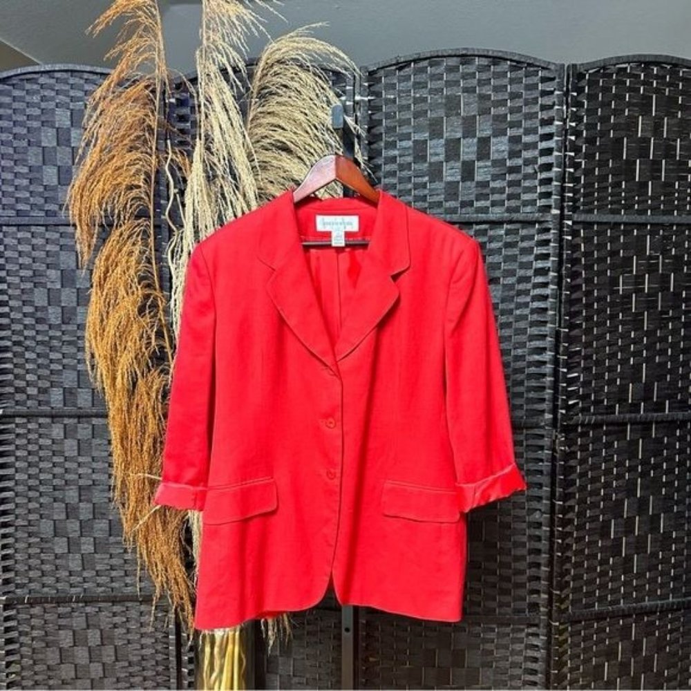 Jones New York Red Traditional Blazer Retro 16 tunic length pockets